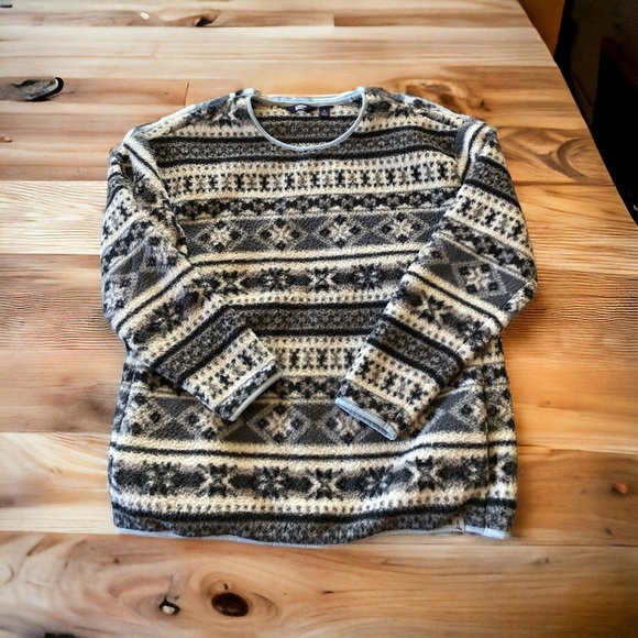 Lands’ End women’s large, plush fleece pull over with pockets, black whi… - Picture 1 of 9